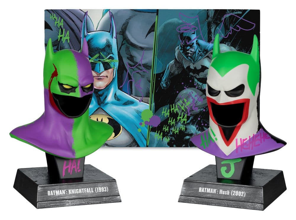 Batman DC Direct Mini-Replik 1/3 2er-Pack Batman Masken Hush & Knightfall (Jokerized) (Gold Label) 18 cm - Versand: 7 Tage nach Bestellung