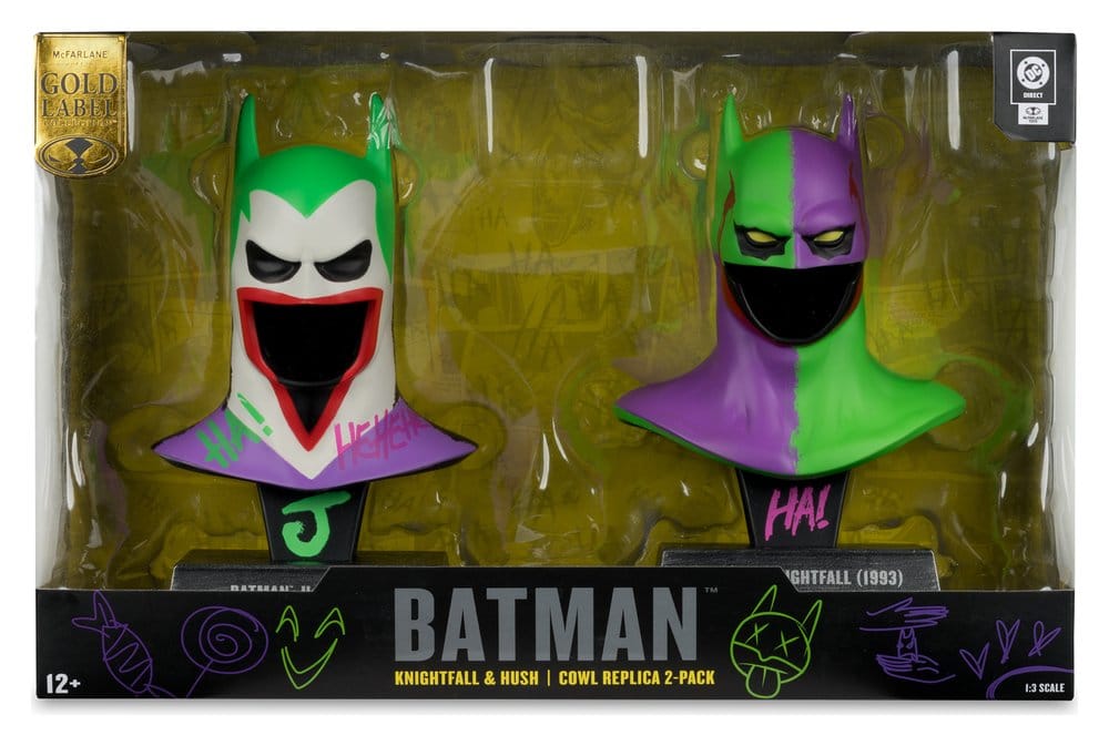 Batman DC Direct Mini-Replik 1/3 2er-Pack Batman Masken Hush & Knightfall (Jokerized) (Gold Label) 18 cm - Versand: 7 Tage nach Bestellung