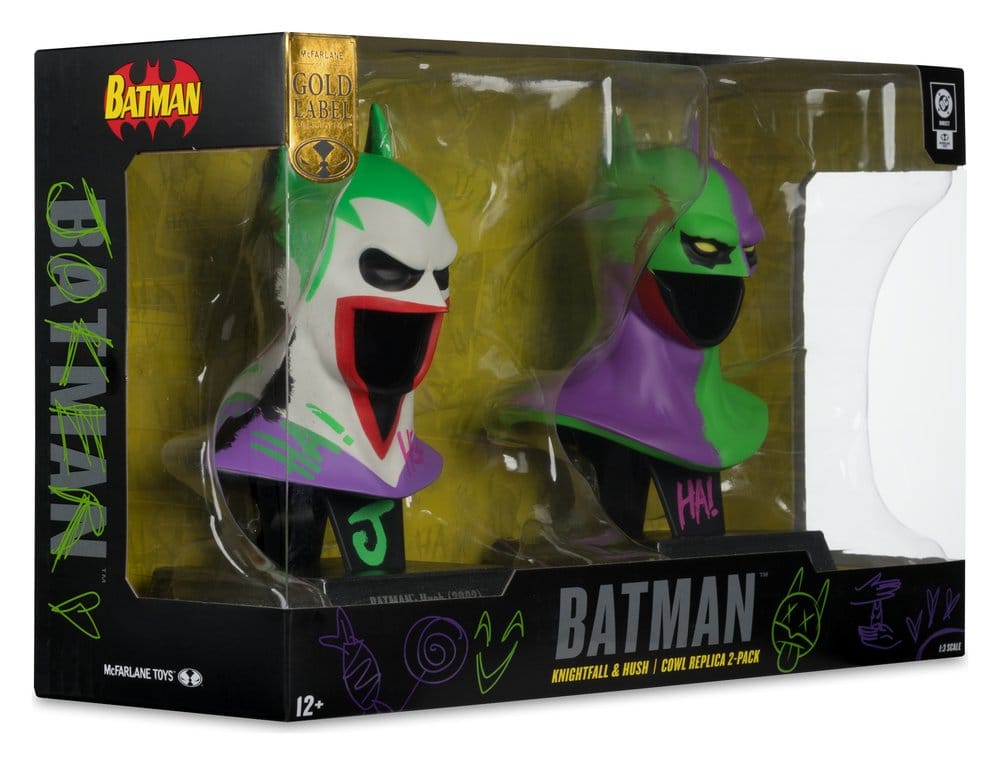 Batman DC Direct Mini-Replik 1/3 2er-Pack Batman Masken Hush & Knightfall (Jokerized) (Gold Label) 18 cm - Versand: 7 Tage nach Bestellung