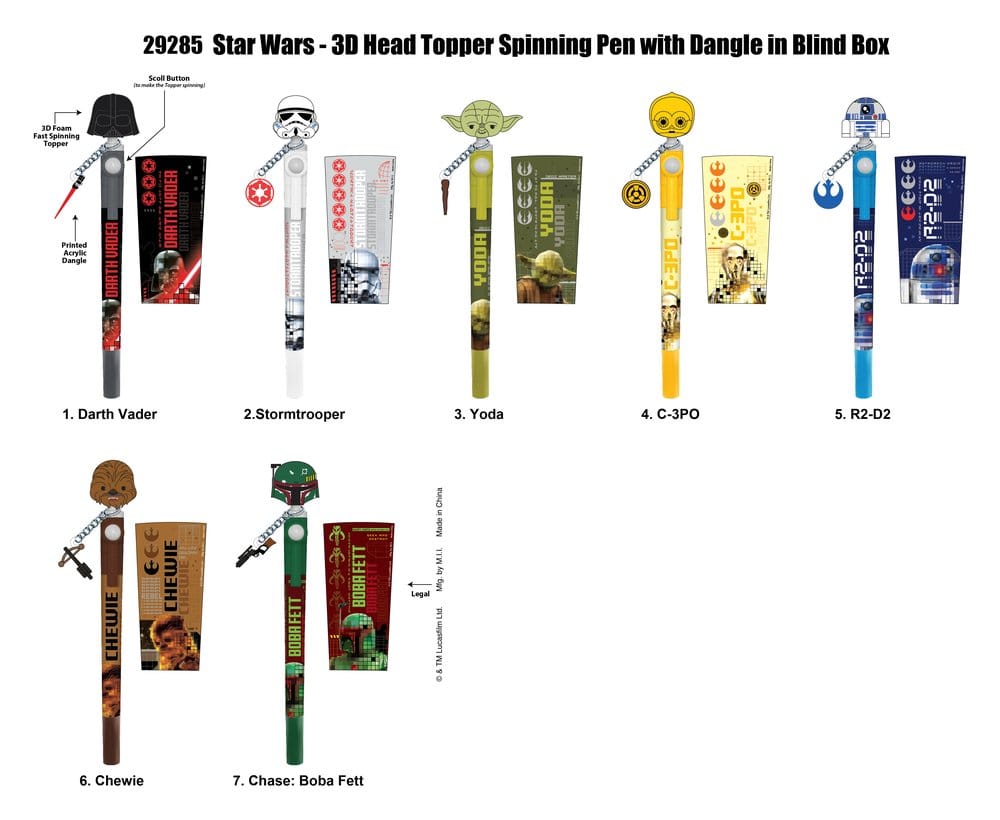 Star Wars 3D Head Topper Spinning Pen Display (16) - Preorder - ETA: 26.10.2026