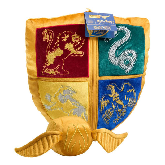 Harry Potter Kissen mit Plüschfigur Quidditch Wappen & Goldener Schnatz  - Versand: 5-7 Tage nach Bestellung
