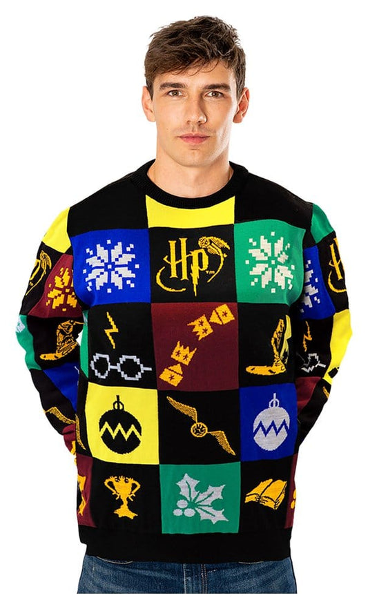 Harry Potter Christmas Pullover Deluxe Patchwork Knitted Größe L - Versand: 7 Tage nach Bestellung