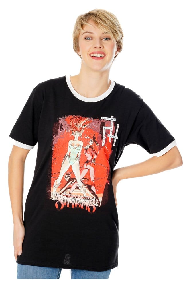 Gotham City Sirens T-Shirt Crossword Black Ringer Größe M - Versand: 7 Tage nach Bestellung