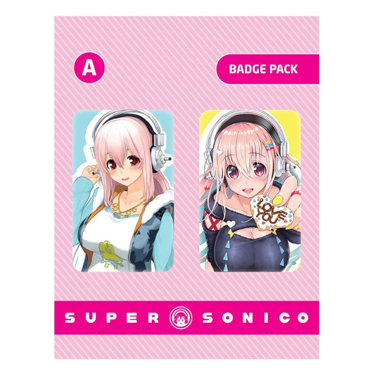 Super Sonico Ansteck-Buttons Doppelpack Set A - Versand: 5-7 Tage nach Bestellung