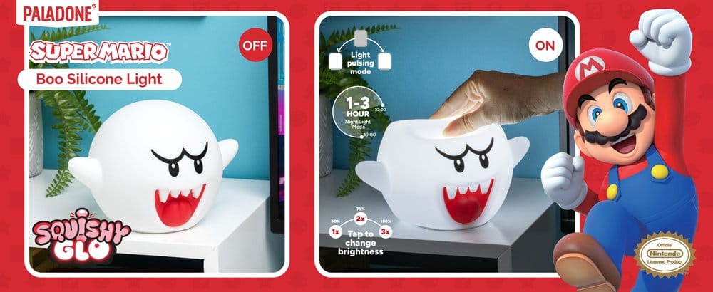 Super Mario SquishyGlo Silikon-Leuchte Boo Rechargeable V2 14 cm - Preorder - ETA: 09.11.2026
