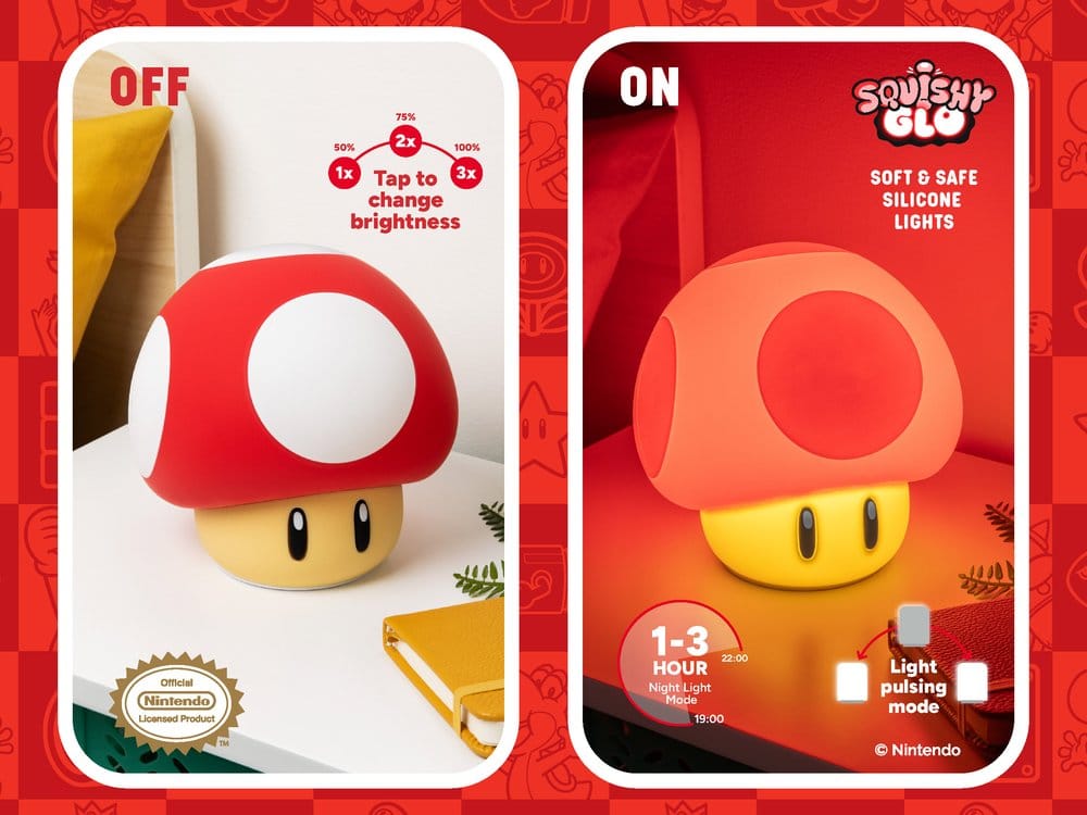 Super Mario SquishyGlo Silikon-Leuchte Super Mushroom Rechargeable 15 cm - Preorder - ETA: 25.08.2026