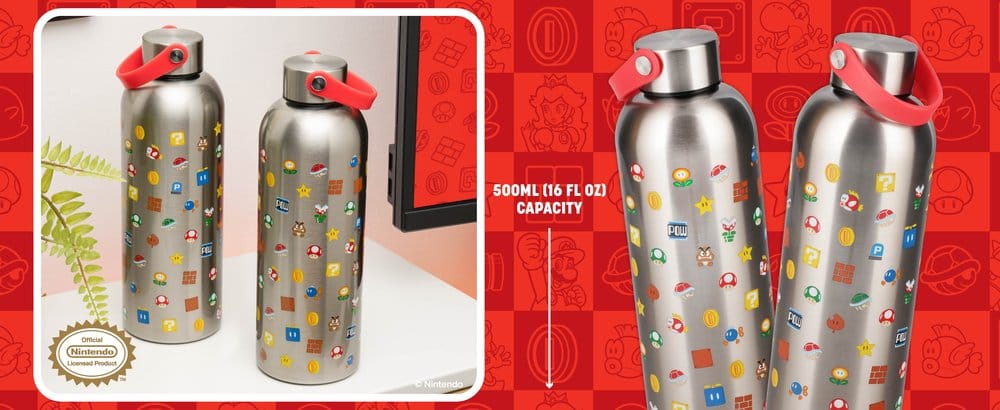 Super Mario Metall Trinkflasche mit Trageschlaufe - Preorder - ETA: 25.08.2026