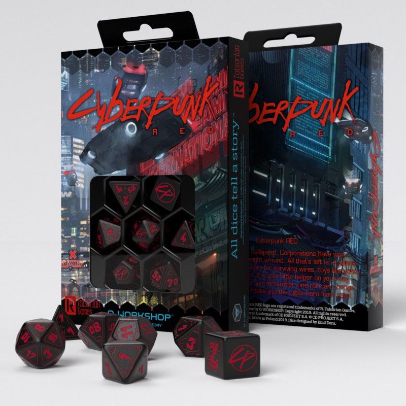 Cyberpunk Würfel Set Blood over Chrome (7) - Versand: 5-7 Tage nach Bestellung