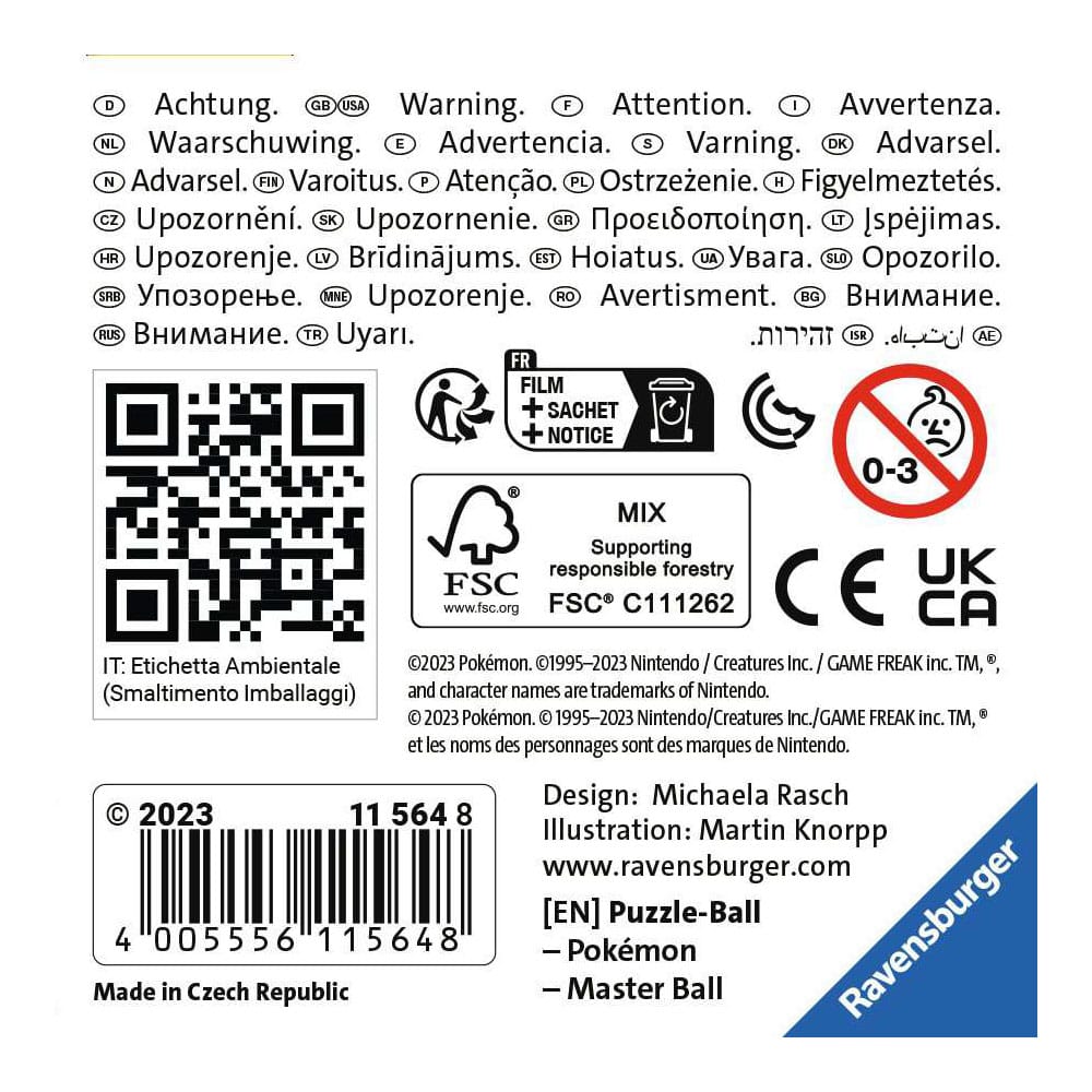 Pokémon 3D Puzzle Pokéballs: Meisterball (55 Teile) - Versand: 5-7 Tage nach Bestellung