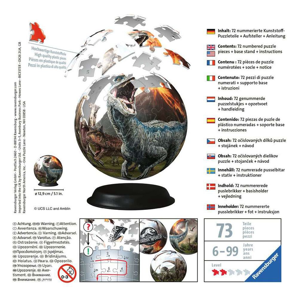 Jurassic World 3D Puzzle Ball (72 Teile) - Versand: 5-7 Tage nach Bestellung