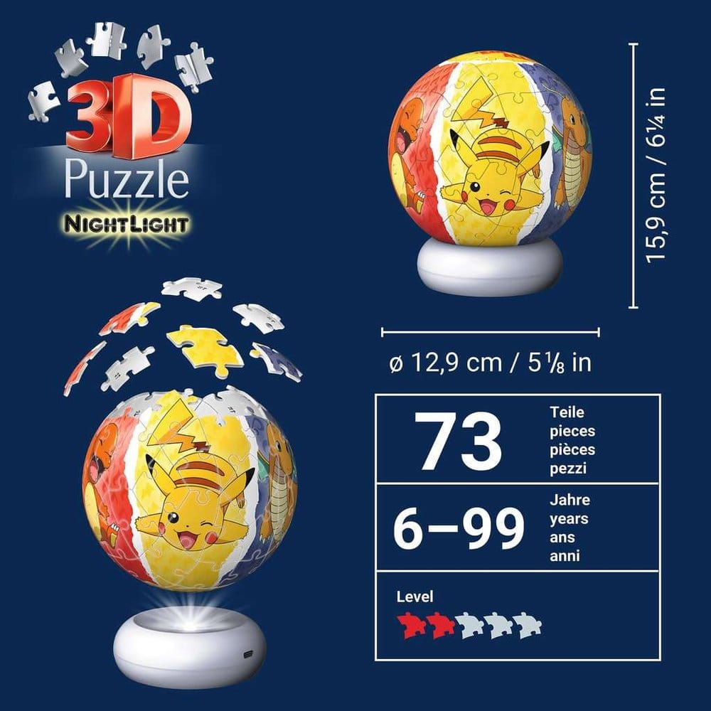 Pokémon 3D Puzzle-Ball Nachtlicht (73 Teile) - Versand: 7 Tage nach Bestellung