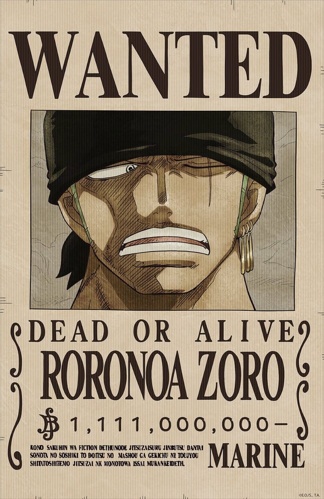 One Piece 3D Poster Wanted Roronoa Zoro 38 x 58 cm - Preorder - ETA: 25.09.2026