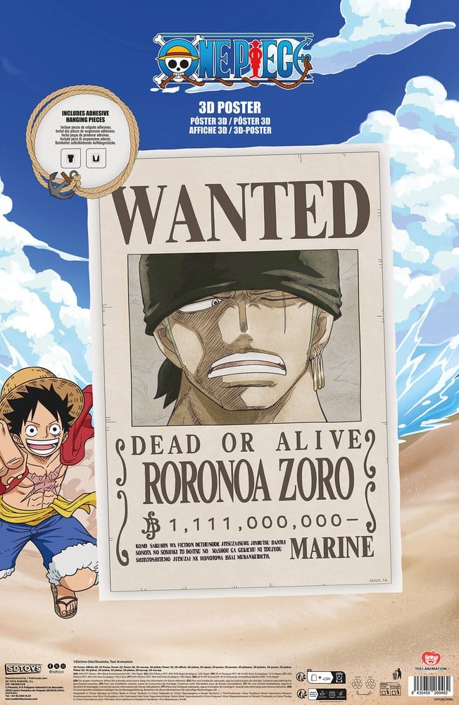 One Piece 3D Poster Wanted Roronoa Zoro 38 x 58 cm - Preorder - ETA: 25.09.2026