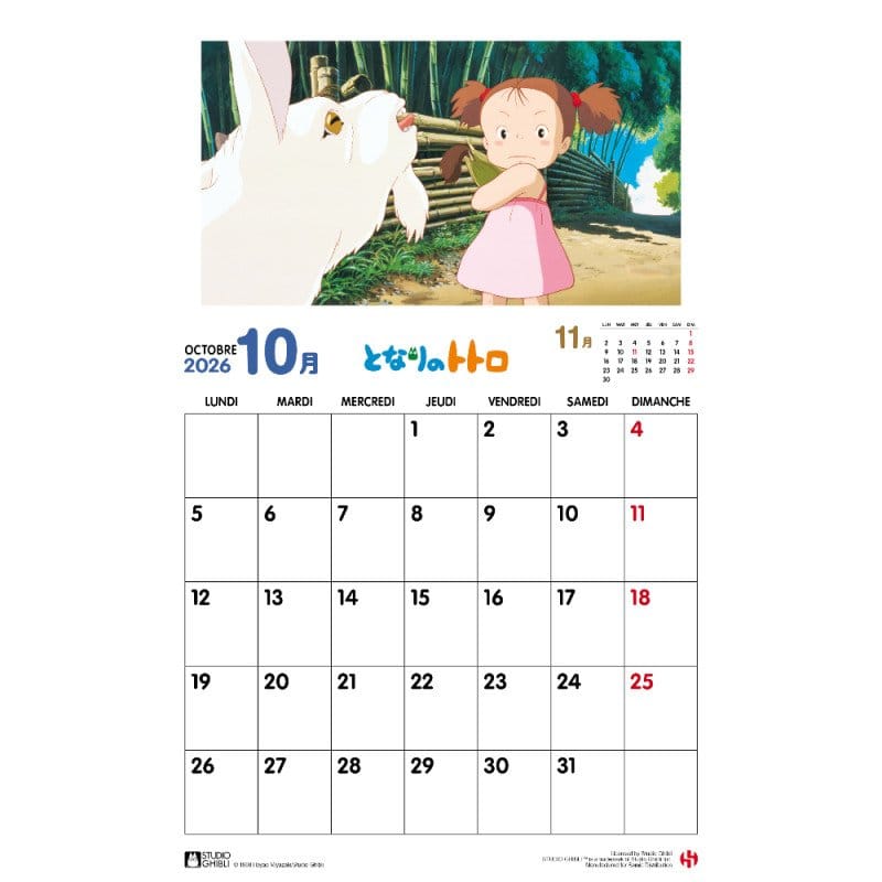 Mein Nachbar Totoro Kalender 2026 *Französische Version* - Versand: 7 Tage nach Bestellung