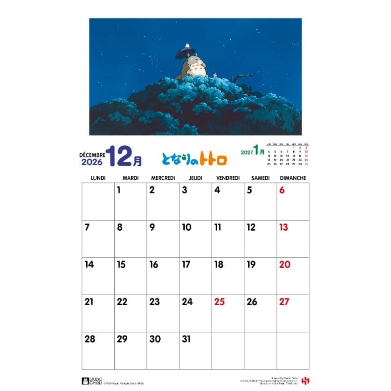 Mein Nachbar Totoro Kalender 2026 *Französische Version* - Versand: 7 Tage nach Bestellung