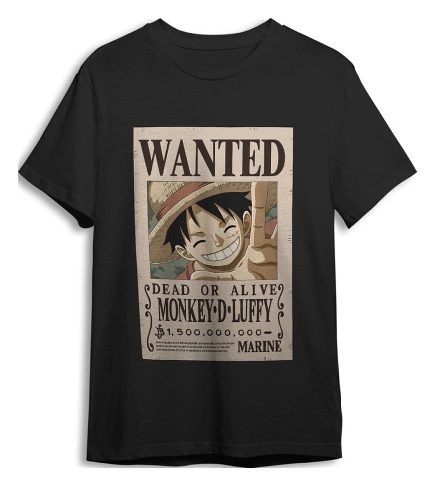 One Piece T-Shirt Monkey D. Ruffy Wanted Schwarz Größe L - Preorder - ETA: 25.08.2026