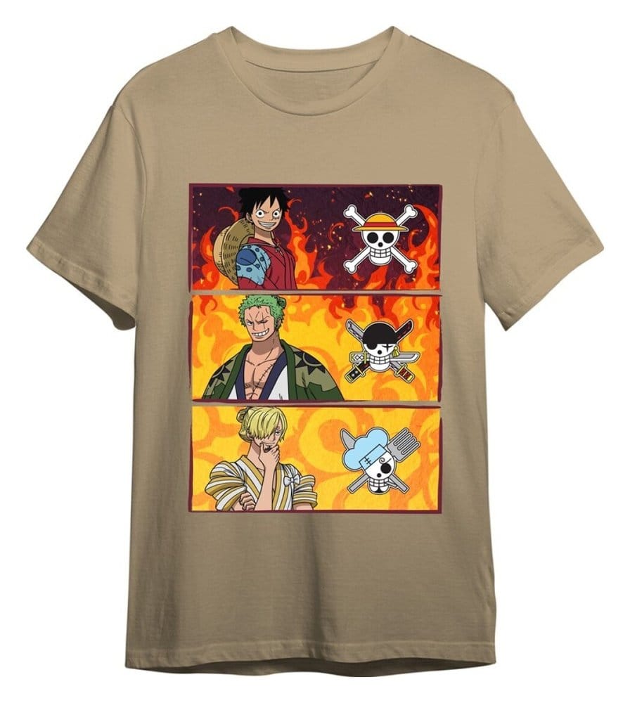 One Piece T-Shirt Monkey D. Ruffy & Roronoa Zoro & Sanji Sand Größe XL - Preorder - ETA: 25.08.2026