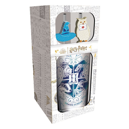 Harry Potter Glas Tumbler mit Trinkhalmen Hogwarts 485 ml - Versand: 5-7 Tage nach Bestellung