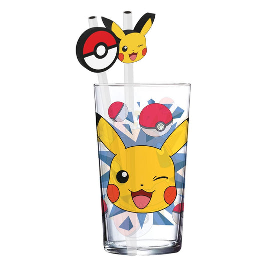 Pokémon Glas Tumbler mit Trinkhalmen Pikachu 485 ml - Versand: 5-7 Tage nach Bestellung