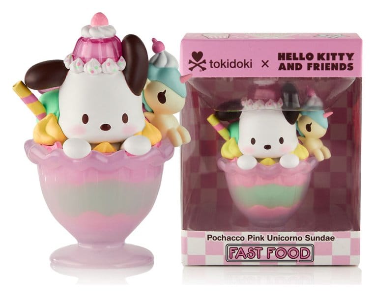 Hello Kitty & Friends Window Box Figur Fast Food Pochacco Pink Unicorn Sundae 9 cm - Versand: 7 Tage nach Bestellung
