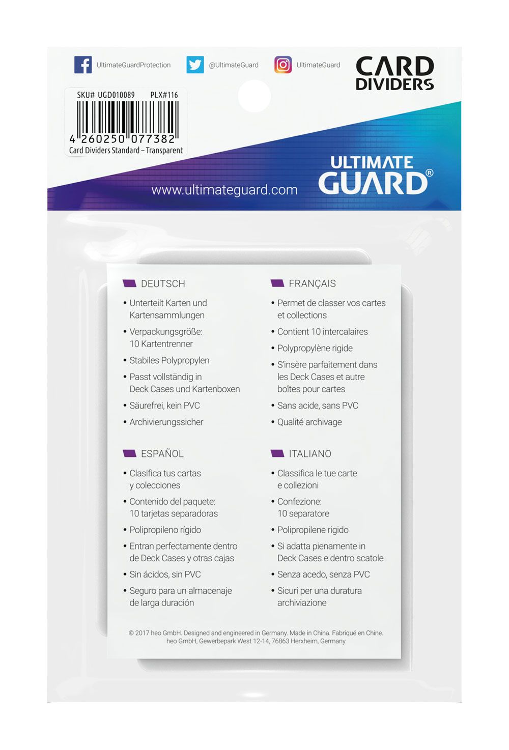 Ultimate Guard Kartentrenner Standardgröße Transparent (10) - Versand: 5-7 Tage nach Bestellung