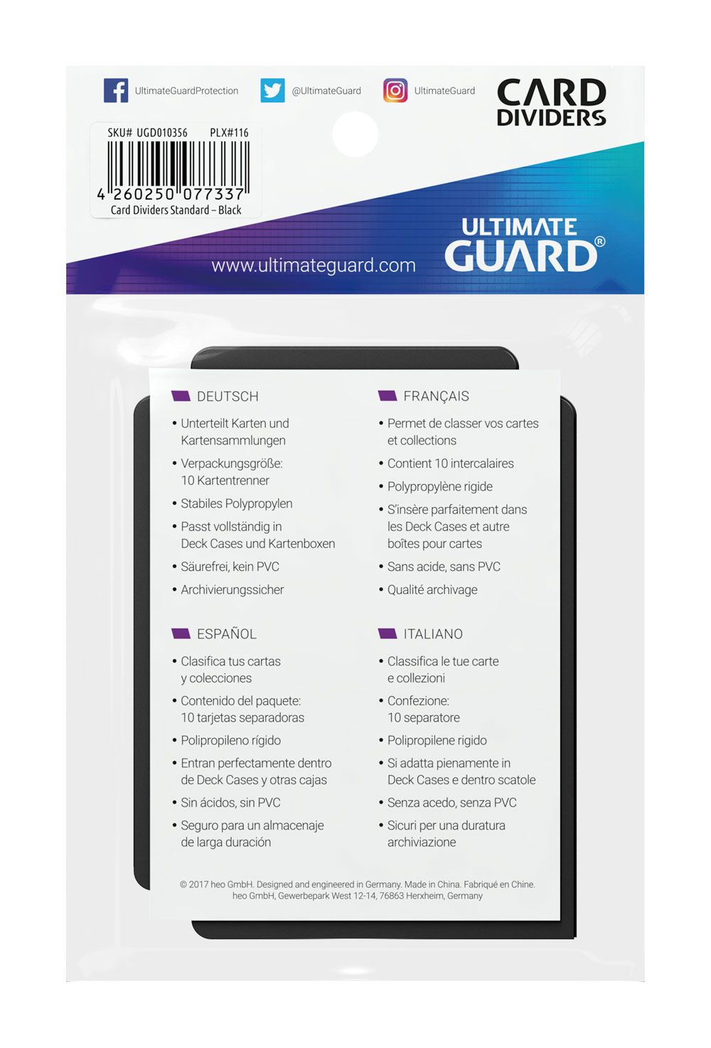 Ultimate Guard Kartentrenner Standardgröße Schwarz (10) - Versand: 5-7 Tage nach Bestellung