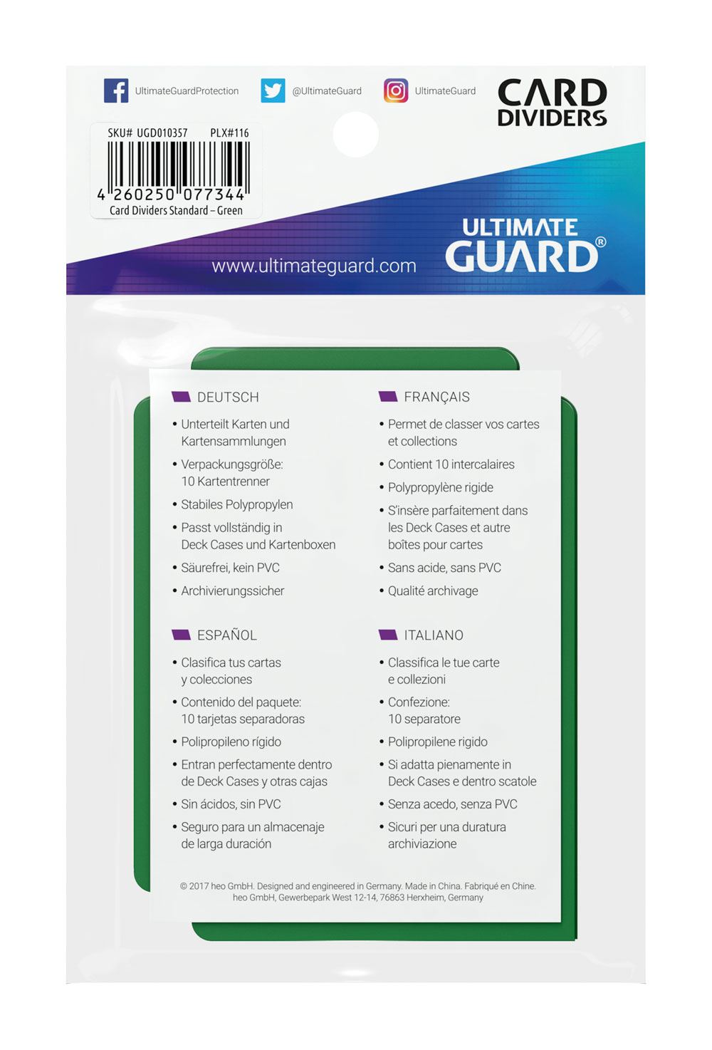Ultimate Guard Kartentrenner Standardgröße Grün (10) - Versand: 5-7 Tage nach Bestellung