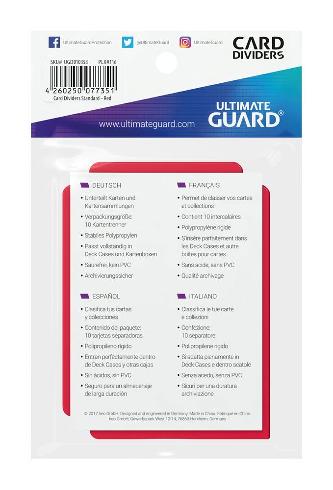 Ultimate Guard Kartentrenner Standardgröße Rot (10) - Versand: 5-7 Tage nach Bestellung