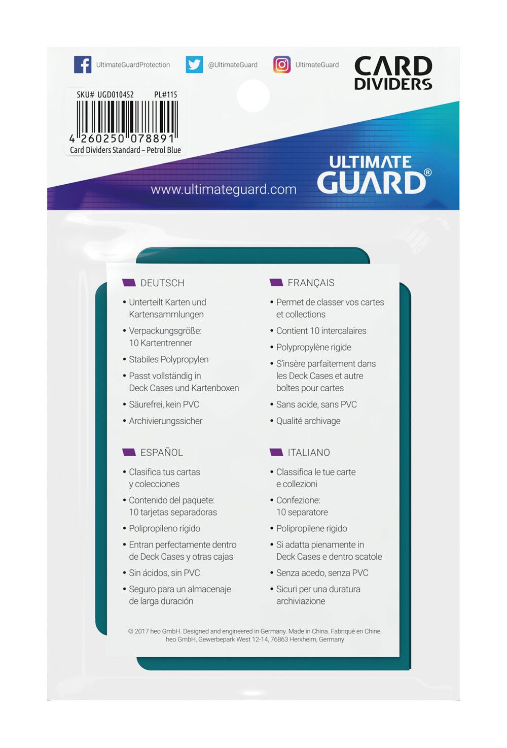 Ultimate Guard Kartentrenner Standardgröße Petrolblau (10) - Versand: 5-7 Tage nach Bestellung