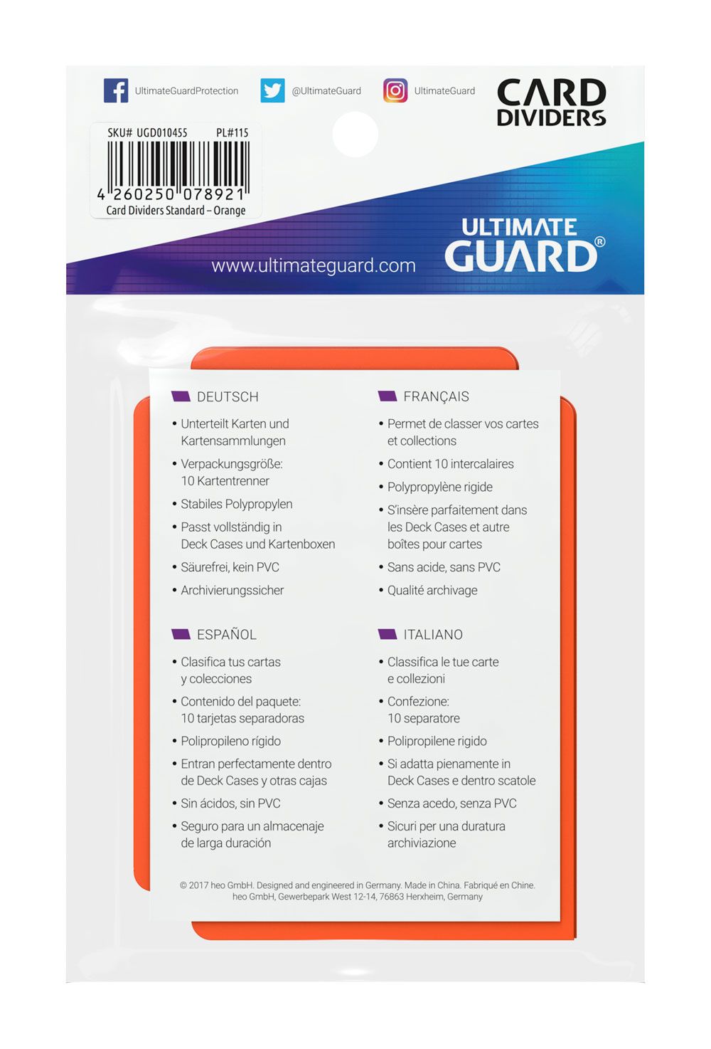 Ultimate Guard Kartentrenner Standardgröße Orange (10) - Versand: 5-7 Tage nach Bestellung