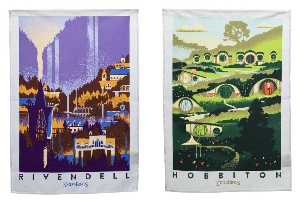 Herr der Ringe Geschirrtuch 2er Pack Rivendell & Hobbiton 70 cm  - Preorder - ETA: 02.11.2026