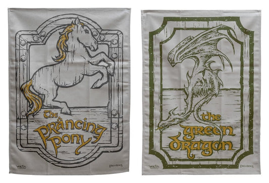 Herr der Ringe Geschirrtuch 2er Pack Green Dragon & Prancing Pony 69 cm  - Versand: 7 Tage nach Bestellung