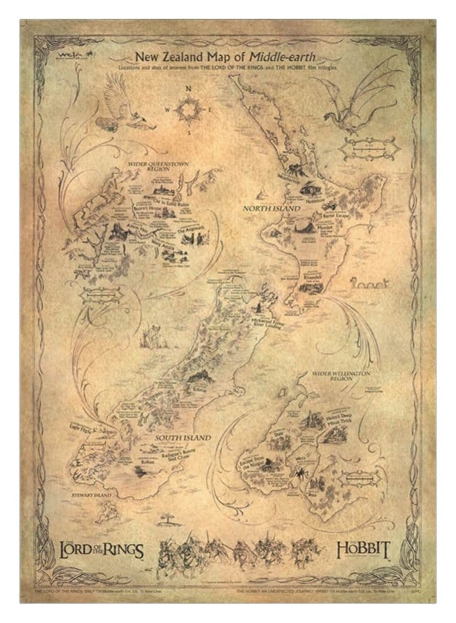 Der Hobbit Kunstdruck New Zealand Map of Middle Earth 50 x 70 cm - Versand: 7 Tage nach Bestellung