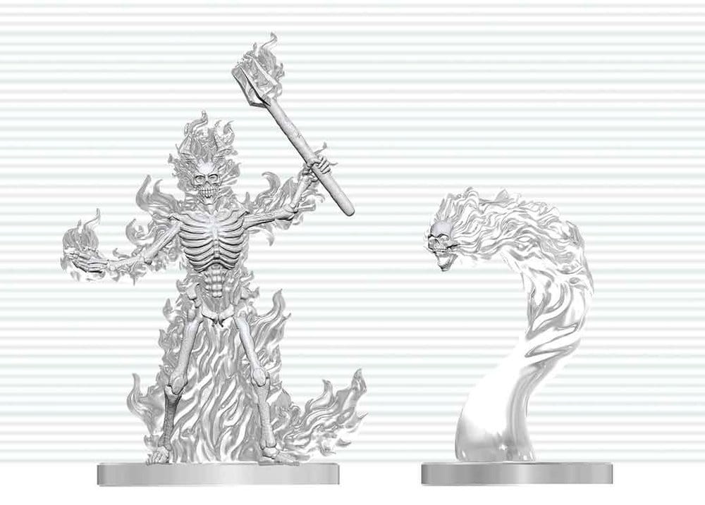 Dungeons & Dragons Nolzur's Marvelous Miniatures Miniatur unbemalt Flammendes Skelett & Flammenschädel 14 cm - Preorder - ETA: 25.05.2027