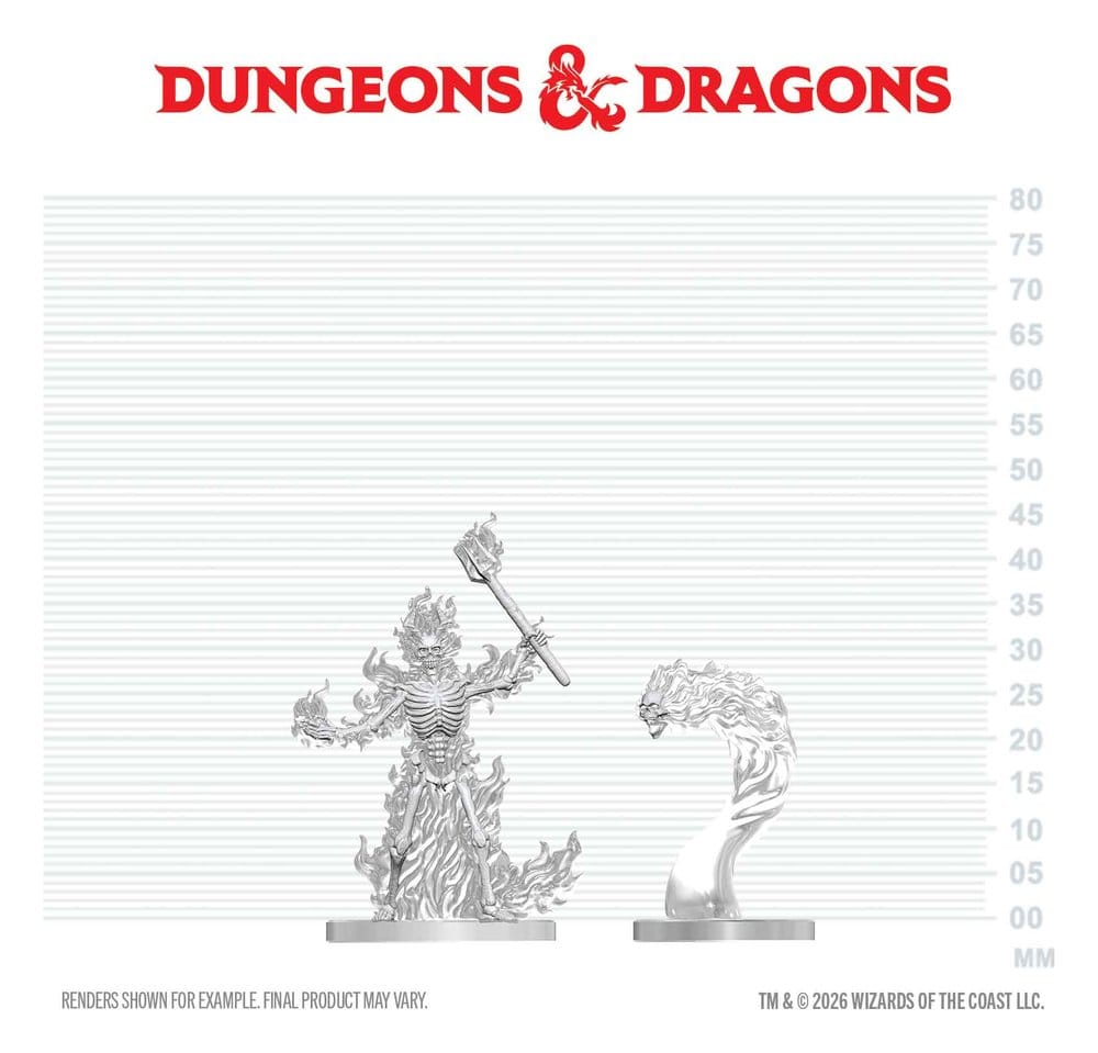 Dungeons & Dragons Nolzur's Marvelous Miniatures Miniatur unbemalt Flammendes Skelett & Flammenschädel 14 cm - Preorder - ETA: 25.05.2027